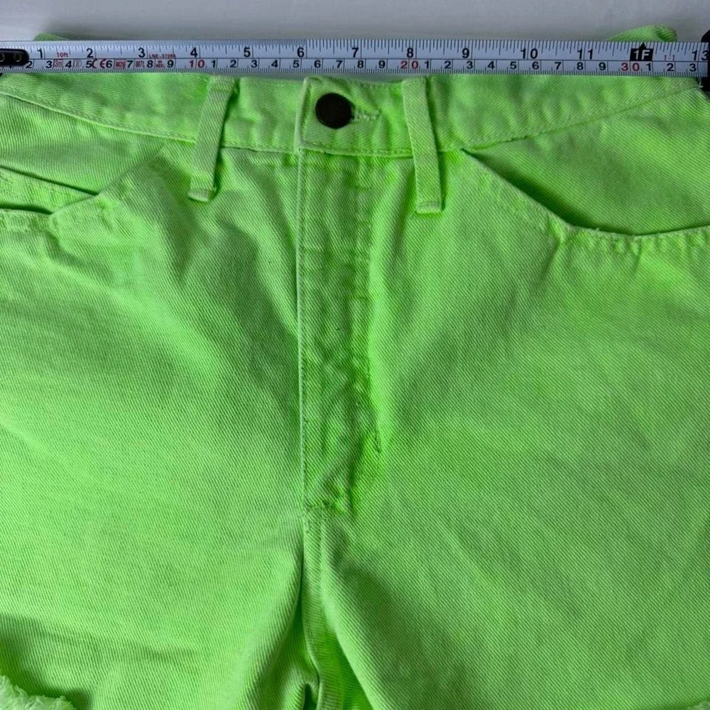 VTG Fredricks Of Hollywood Neon Lime Fringe Denim High Waist Womens Shorts- Read